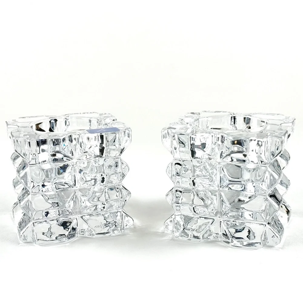 Pair of square glass votive candle holders. 3